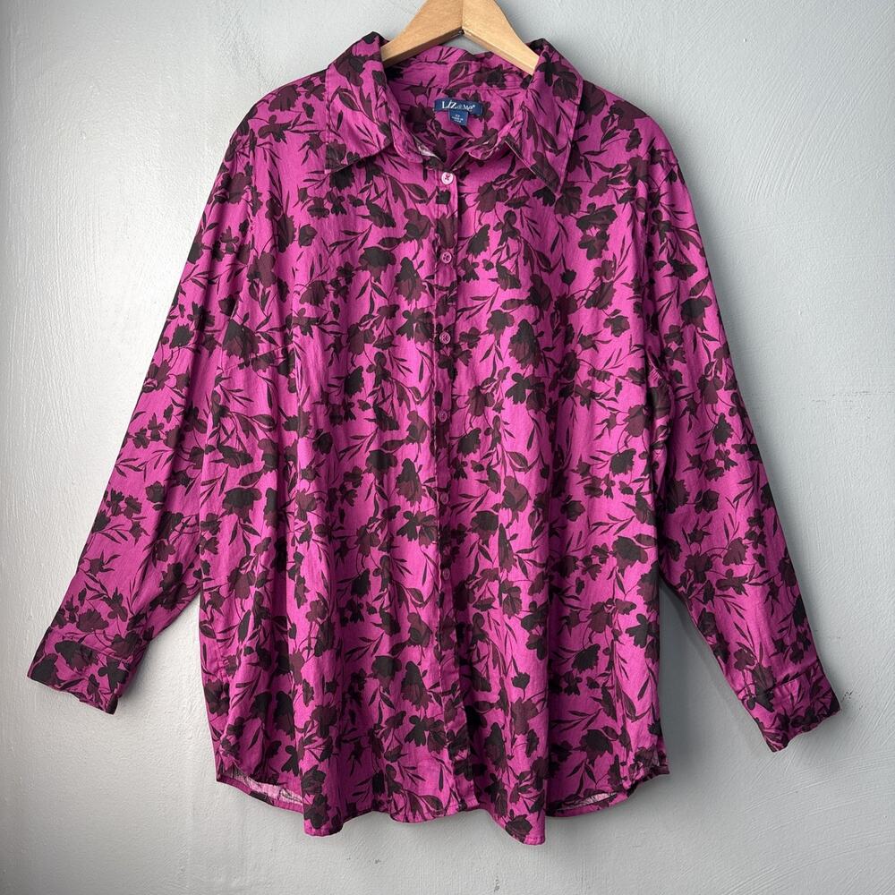 Liz & Me Button Up Shirt Plus Size 2X Purple Floral Preppy Cottagecore Casual